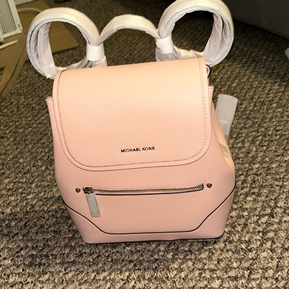 Michael Kors Harrison Medium Saffiano Leather Backpack pink